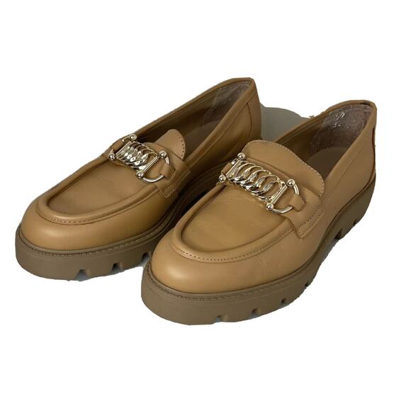 Gem’s Vera Pelle Chunky Lug Sole Tan Leather Shoes Wedge Loafers Women Sz 8 / 39 - Picture 1 of 11